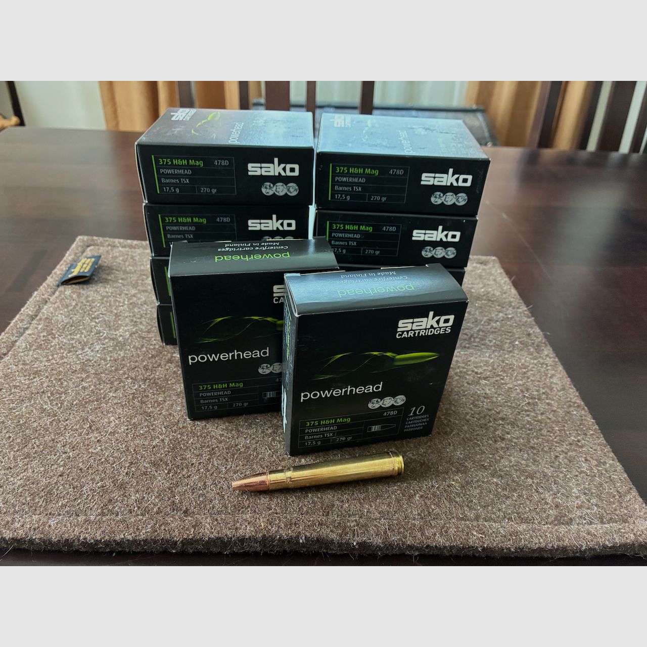 *Losgleich* 10 confezioni .375 H&H Mag. Sako Powerhead con proiettile Barnes TSX (17,5 g / 270 gr)