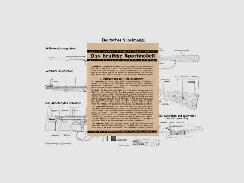 Nachdruck Wehrmacht Taschenkarte Wehrsport KK-Gewehr "Deutsches Sportmodell"