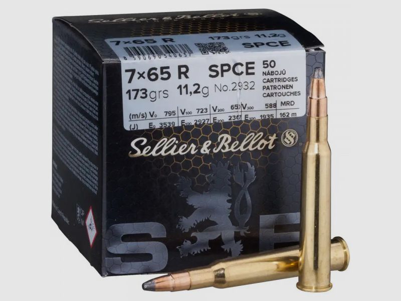 SELLIER & BELLOT RIFLE CARTRIDGES - 7x65R SPCE - 173G - 50 CARTRIDGES