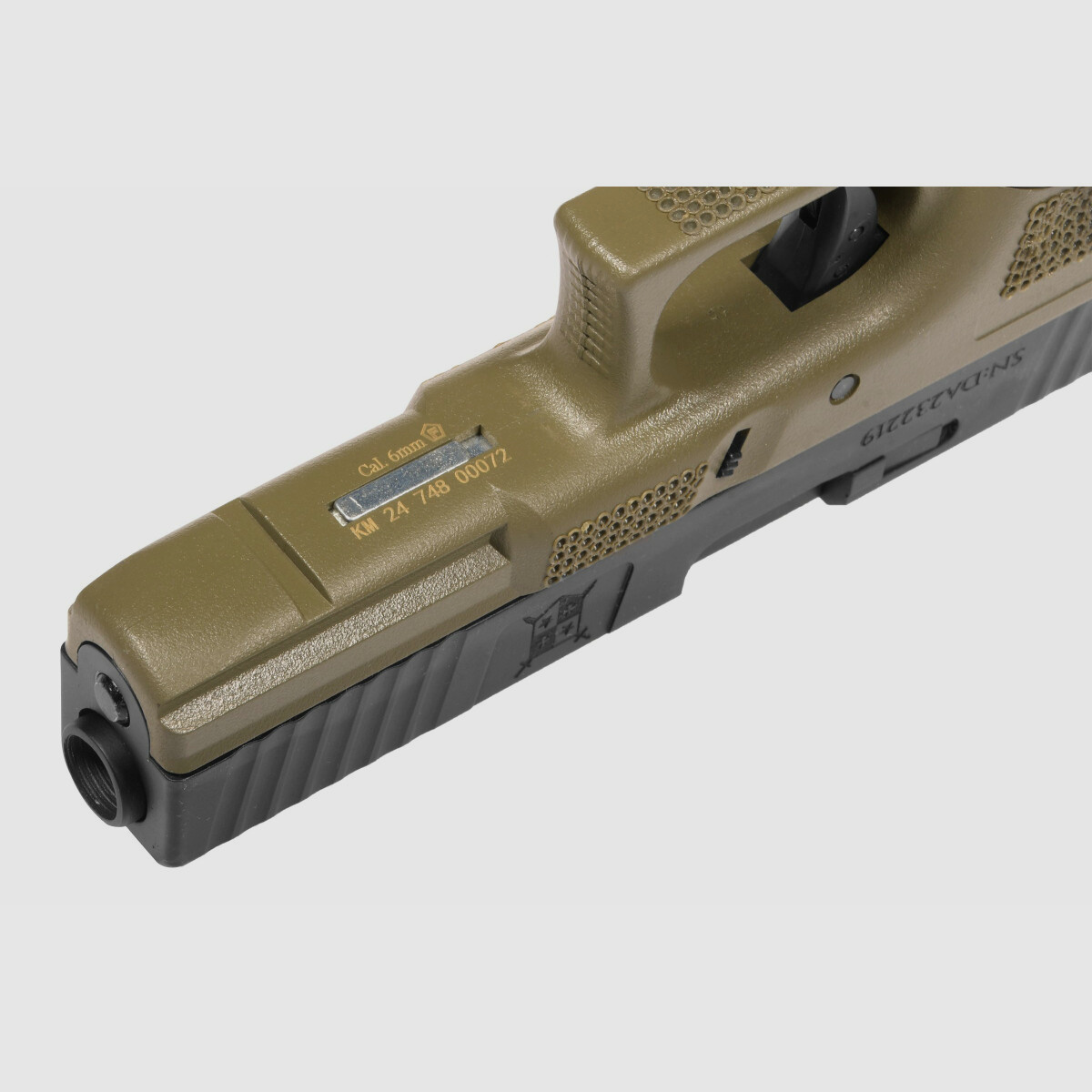 P04 GBB Airsoft Pistol with Grip Stippling in Olive | Delta Armory