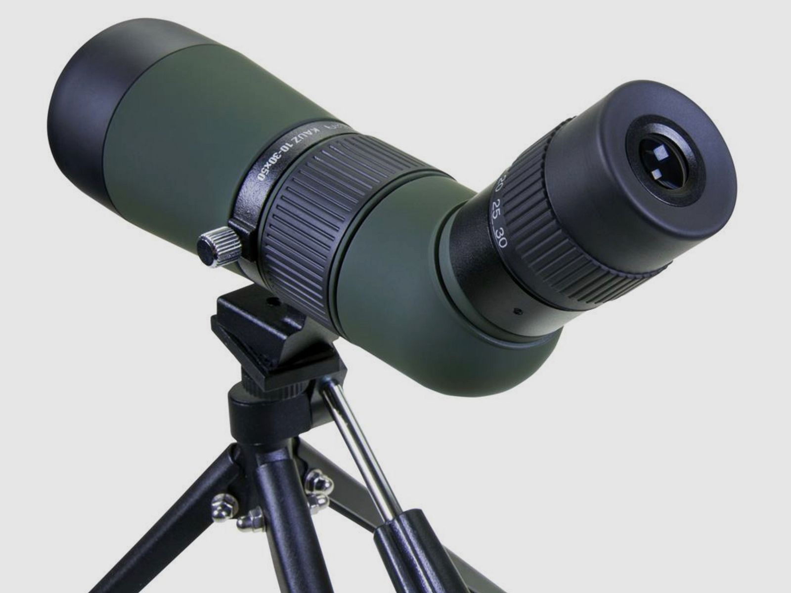 Exhibitor DÖRR 538245 Zoom Spotting Scope Owl 10-30x50 Angled View with Table Tripod and Bag V430