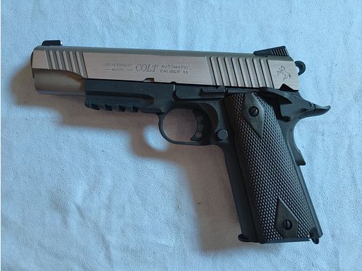 Cybergun COLT 1911 RAIL GUN Dual Tone Silver Vollmetall CO2 Blow Back  inkl. Koffer und Munition NEU