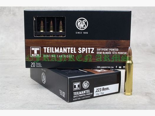 RWS demi-manteau .223 Rem. 55gr. 3,6g 20 pièces prix dégressif