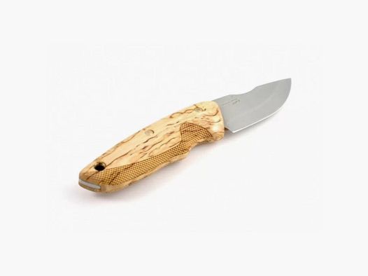 EKA Nordic JoF7 Messer, gewelltes Birkenholz, ohne Riffelung, mit Lederfutteral, Geschenkbox