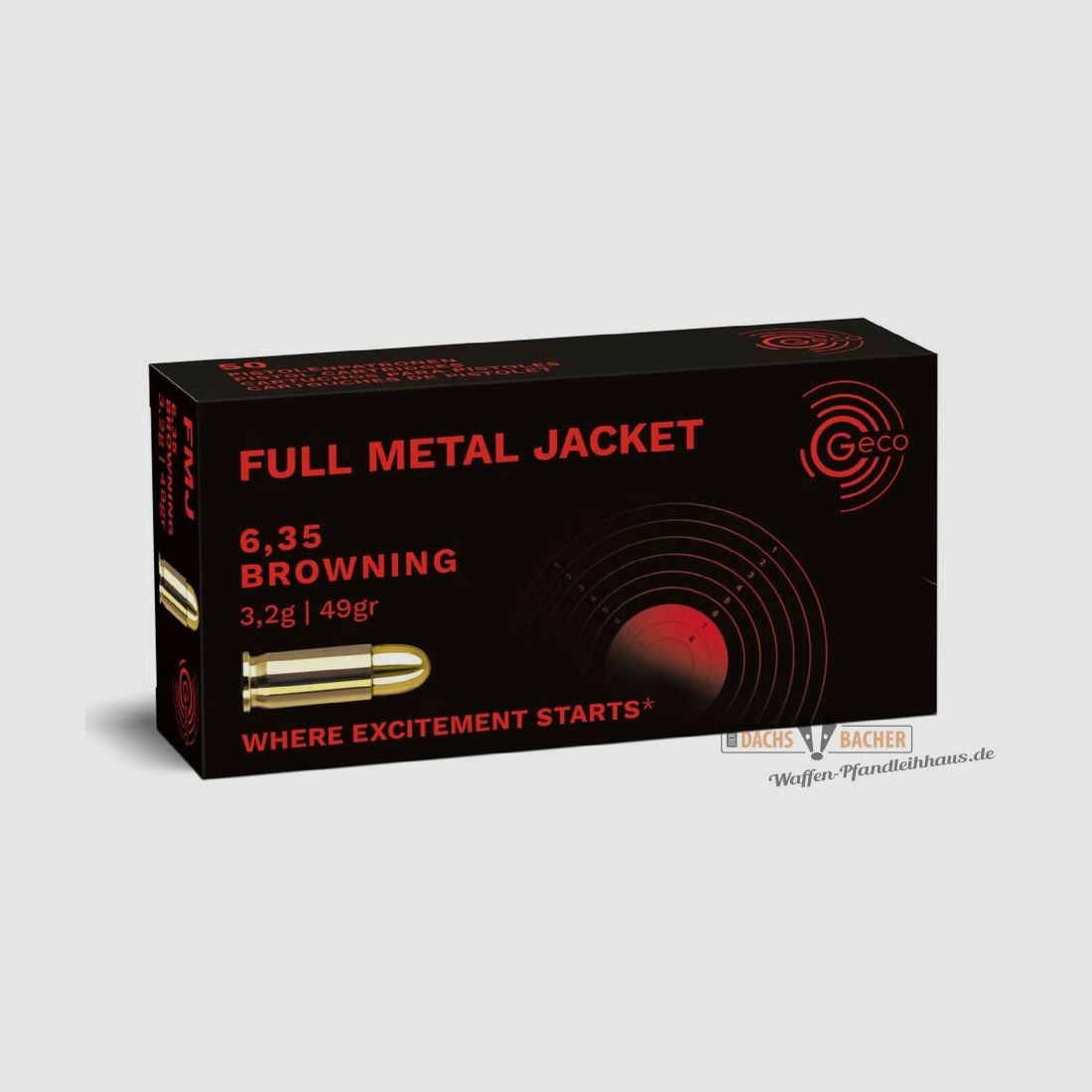 GECO 6,35 Browning FMJ Full Metal Jacket 3,2g/49gr 50 coups