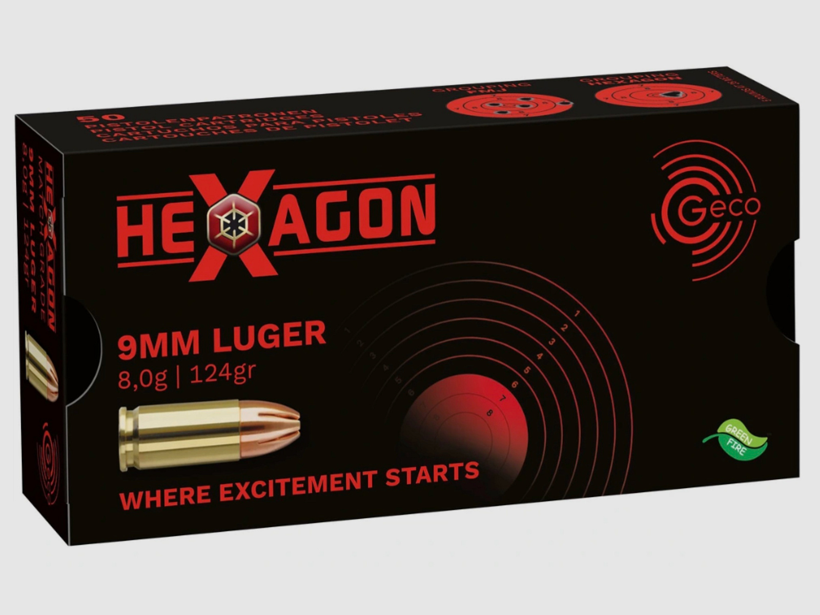 GECO 2318840 9 mm Hexagone 8 g 124 gr Munitions de pistolet sans plomb