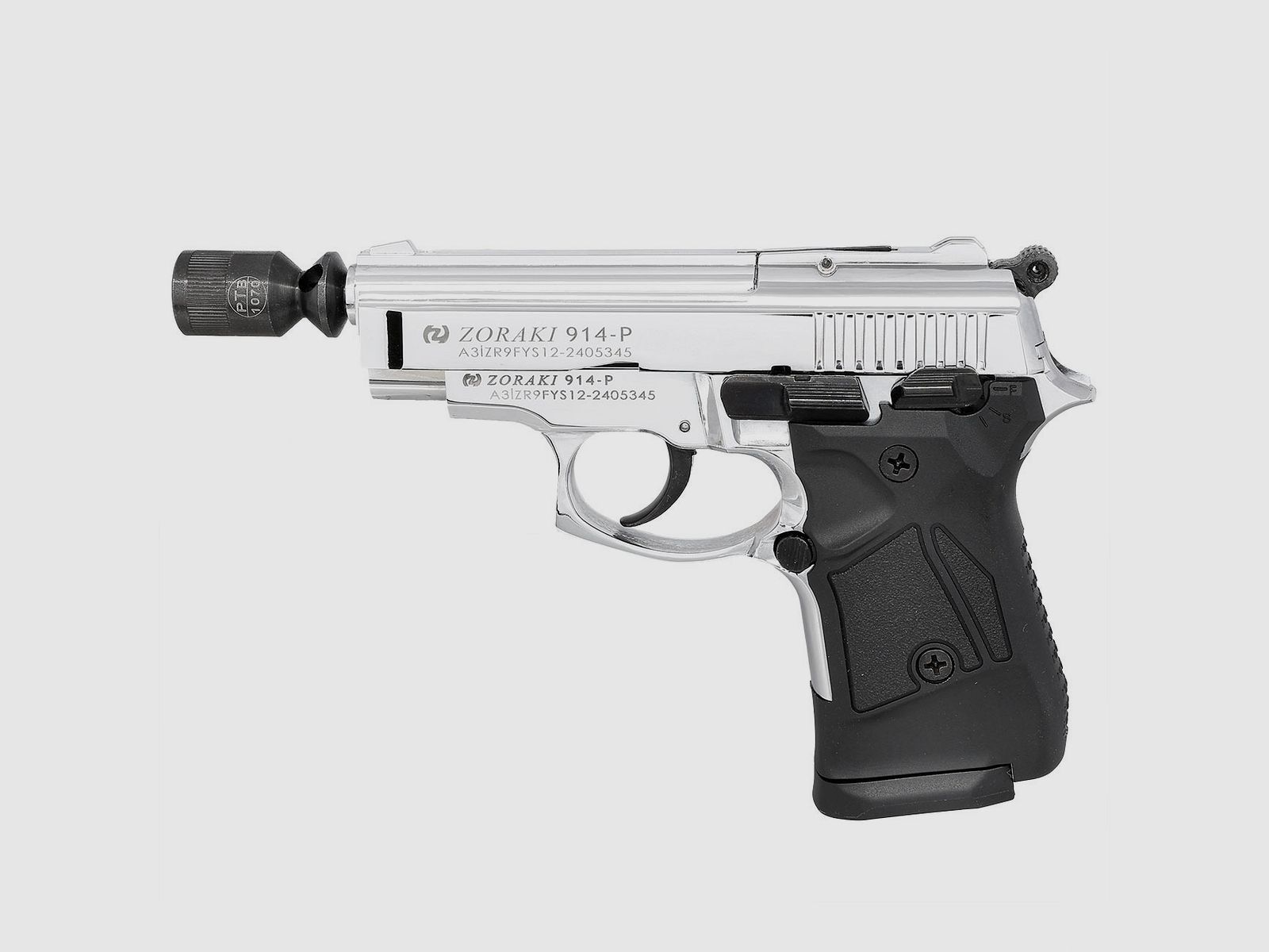 ZORAKI 914 Chrome PTB 9mm P.A.K. – Strzał z przodu - Wysyłka w całej UE