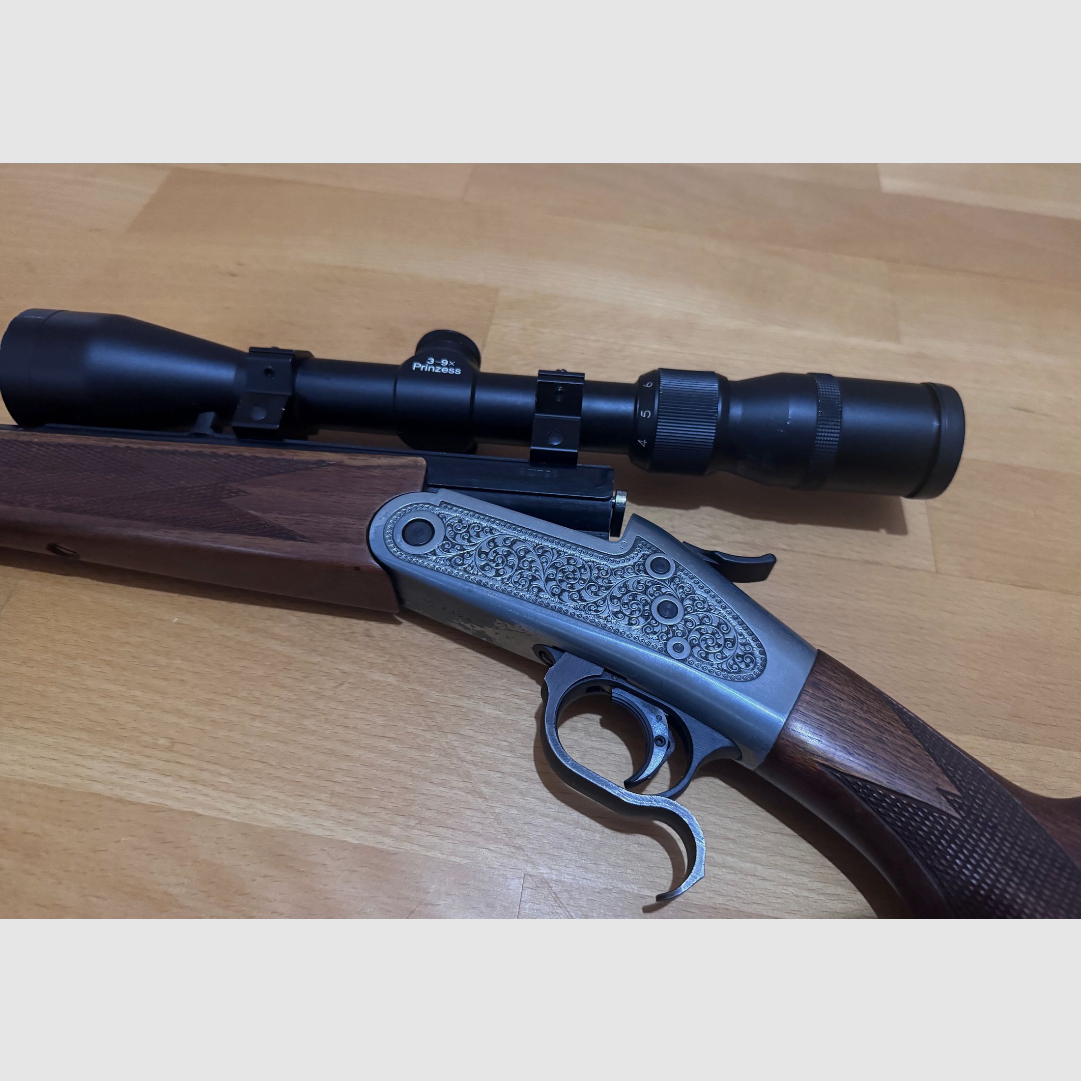 Break-action rifle Rhöner Sportwaffen Weisbach in caliber .22 Hornet with scope Prinzess 3-9x