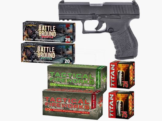 Set di fuochi d'artificio per Capodanno Walther PPQ M2 Pistola a salve 9 mm P.A.K. nera