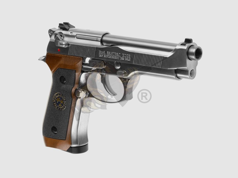 M92 Mod. Samurai Edge GBB CO2 Silver Vollmetall (Silver/Wood) Airsoft -F-