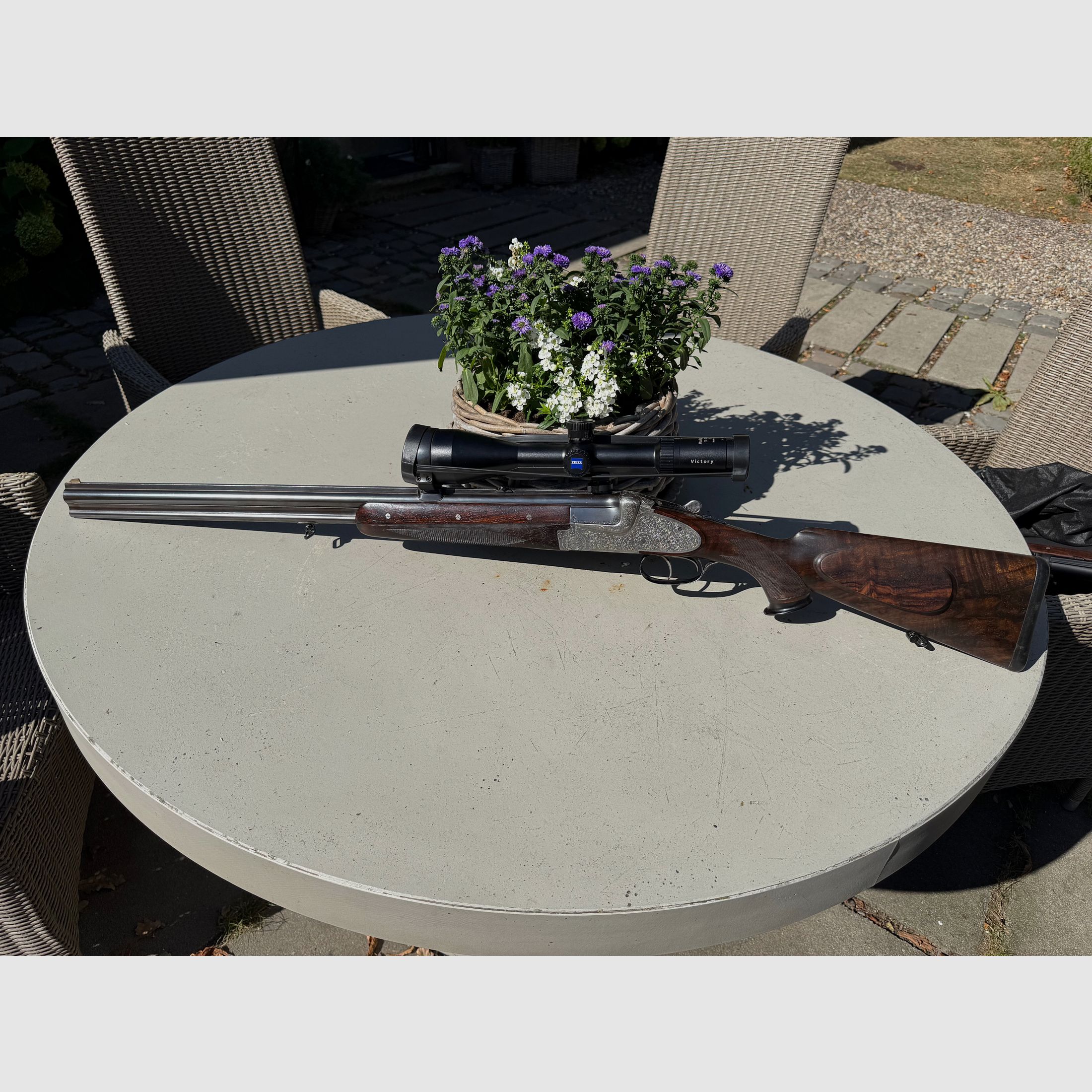 Merkel Meisterstück Seitenschloss Bockflinte, Bockbüchsflinte und Bockbüchse 203E Kaliber 12/70 .30R Blaser & 9,3x74R