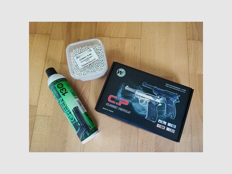 WE Walther P38 WW2 Full Metall GBB Airsoft Gun plus Zubehör