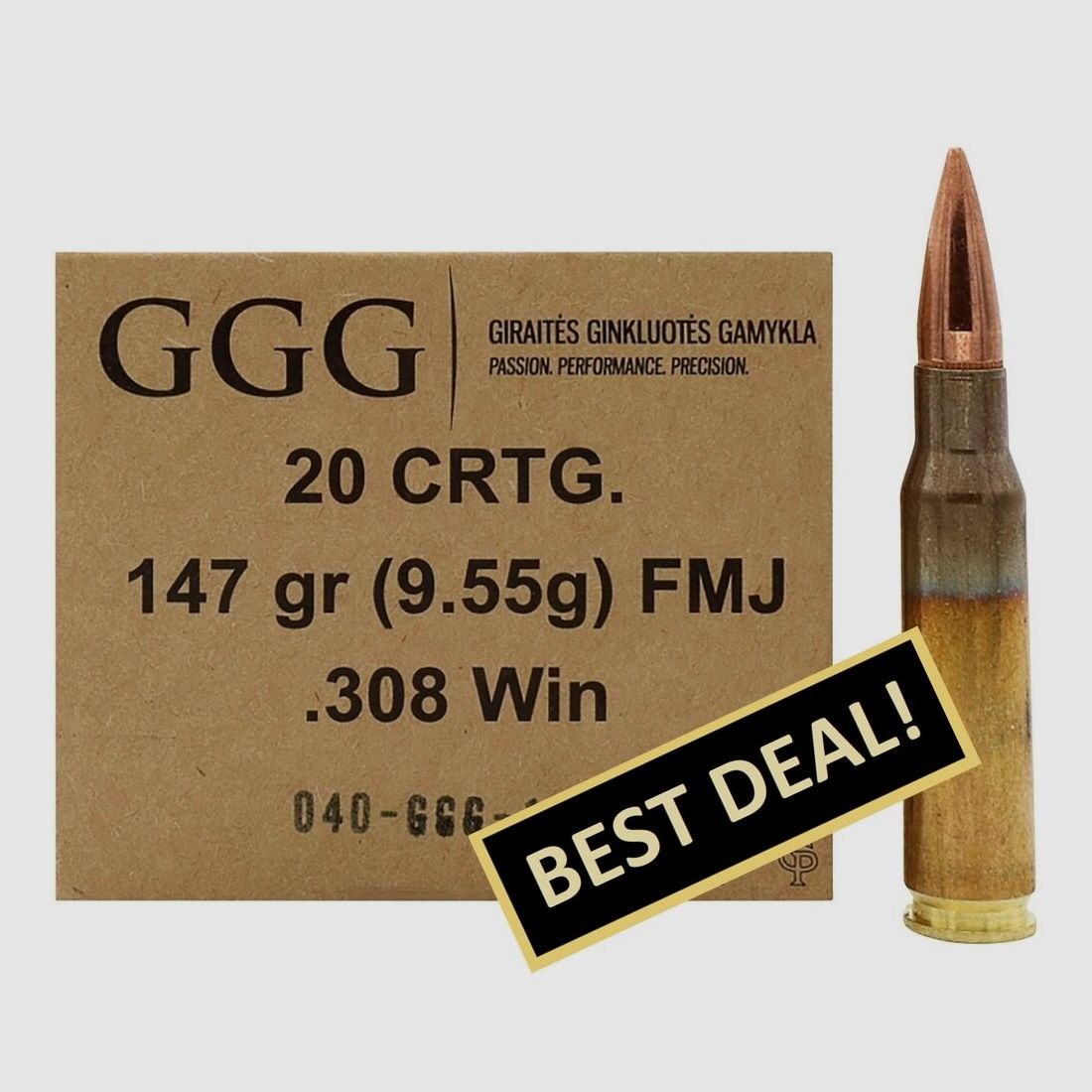 GGG .308 Win. Full Metal Jacket 9.5g/147grs.
