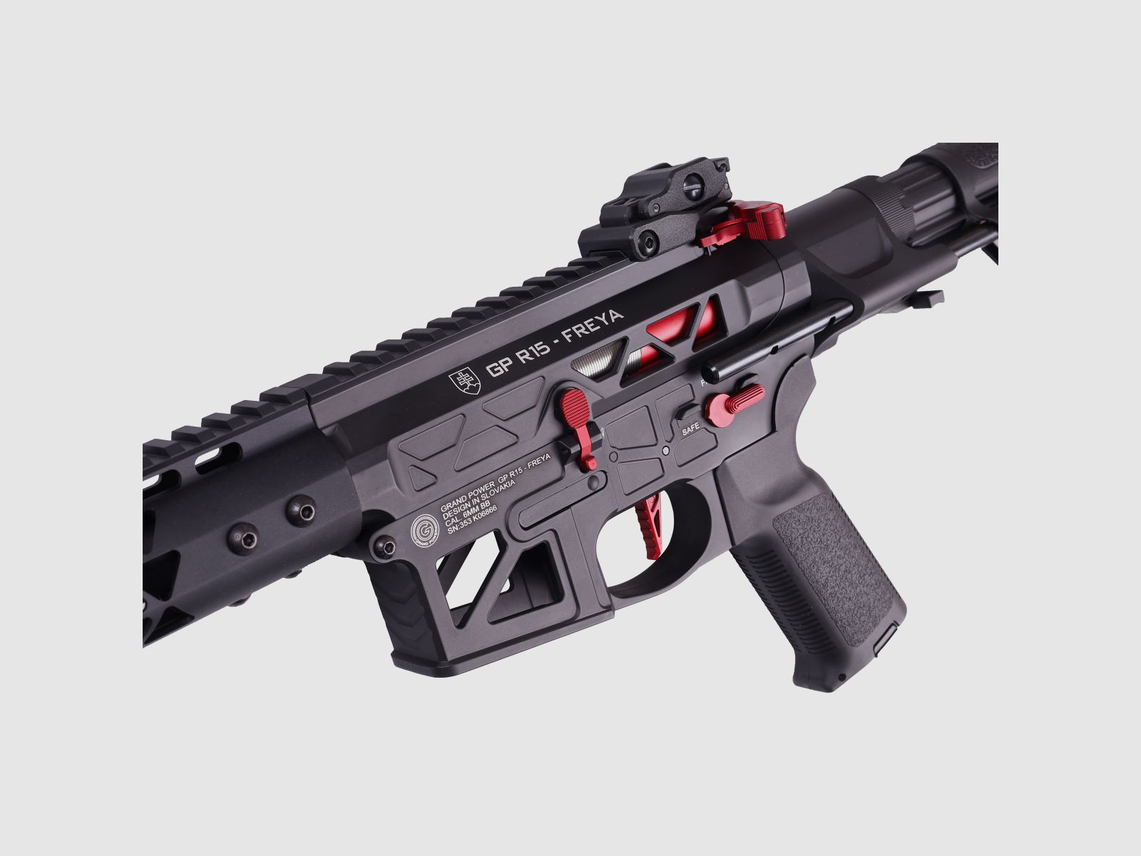 GP R15 FREYA ALPHA Full Skeleton PDW 13" gen.2 M-LOK Czarny/Czerwony S-AEG 18+ -F- | Delta Armory