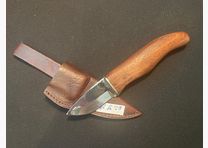 Skinner, jachtmes, riemmes, messing, leren schede, houten handvat, 39
