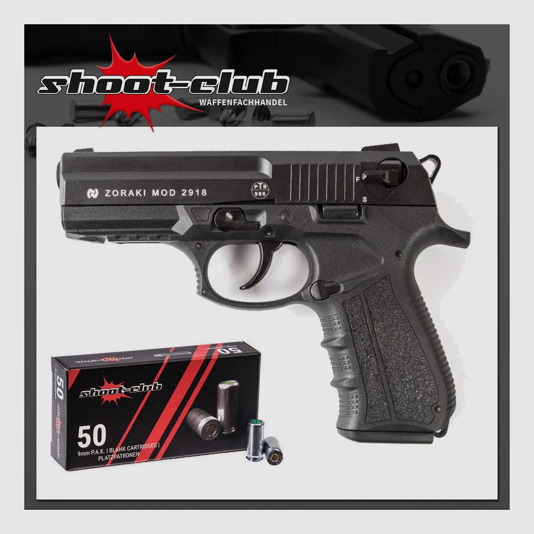 Zoraki	 Zoraki 2918 im Set 9 mm P.A.K. 50 Platzpatronen