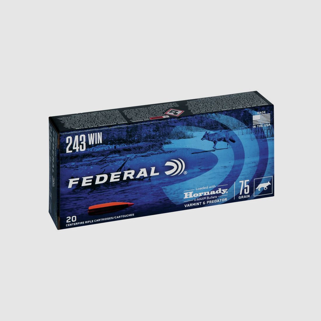 Federal Varmint & Predator .243 Win. 75GR Hornady V-Max 20 Patronen