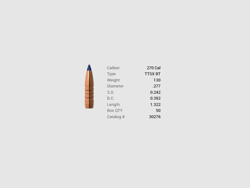 Barnes Geschoss .270/.277 130GR Tipped TSX BT 50 Stück