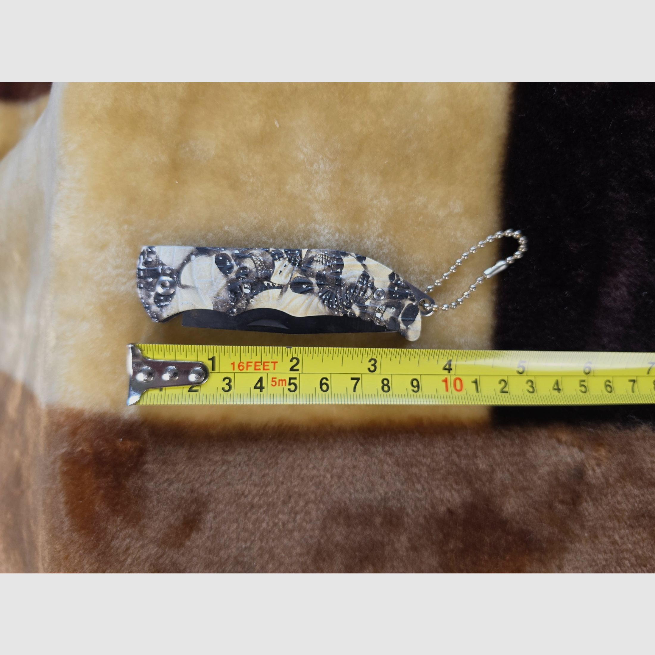 Compact mini-zakmes (doodskopprint) met bolketting – stijlvol EDC-zakmes, afbeelding 5 van 5