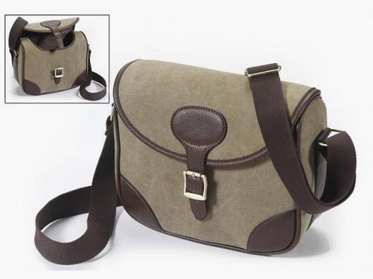 Bolsa de caza Fritzmann de lona, cuero sintético beige/marrón con hebilla
