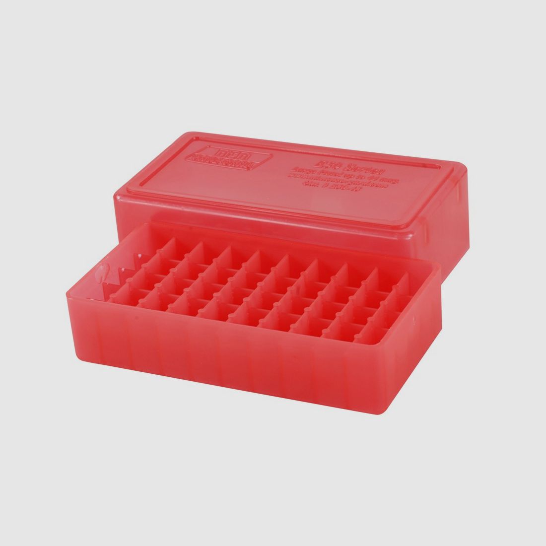 MTM scatola per cartucce E50-45-29 rossa trasparente con coperchio per 50 cartucce .45 e altre.