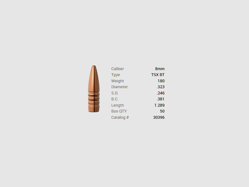 Proiettile Barnes 8mm/.323 180GR TSX BT 50 pezzi, immagine 1 di 3