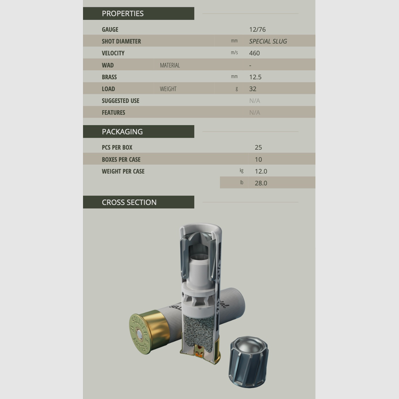 Sellier & Bellot 193793 Special Slug Magnum 12/76 32 g