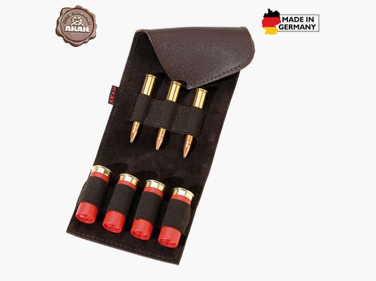 AKAH Patronenetui aus Büffelleder für 3 Kugelpatronen und 4 Schrotpatronen