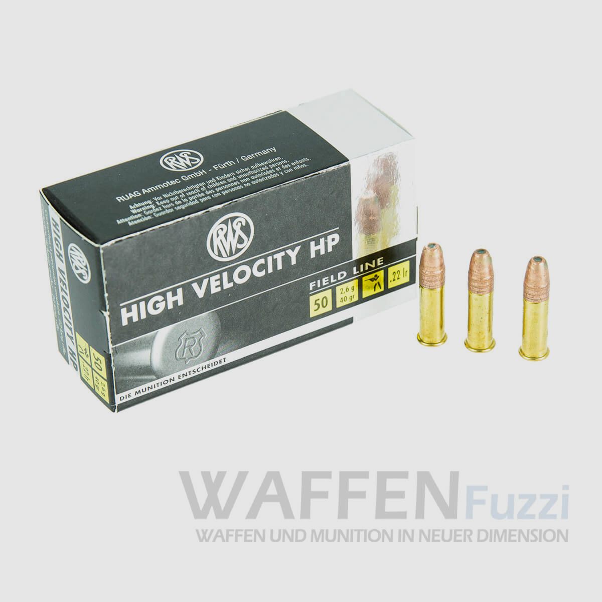 Rimfire cartridge RWS caliber .22lr HV hollow point 50 shots