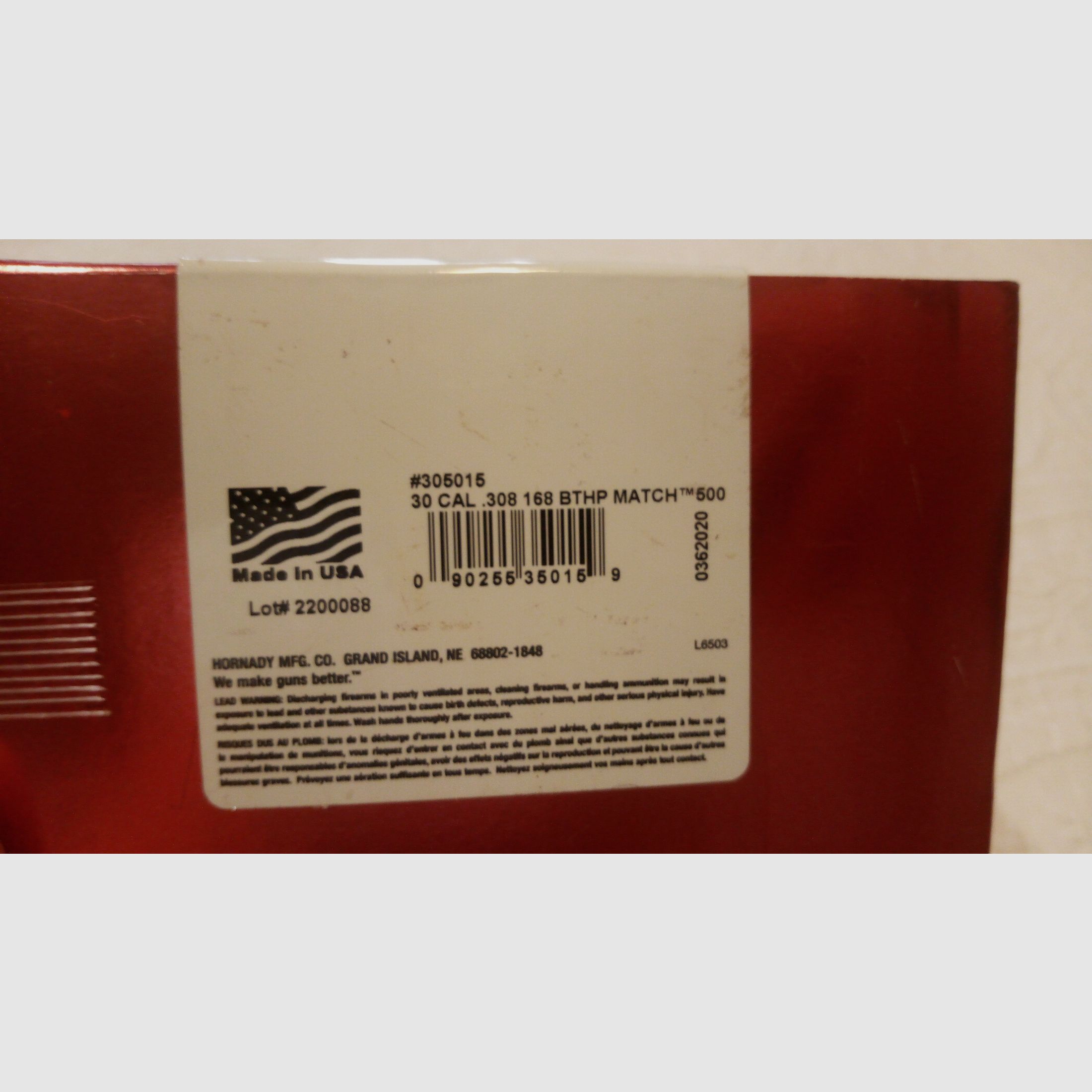 500 Hornady Match HPBT .308 / .30 cal 168 gr bullets NEW in original packaging