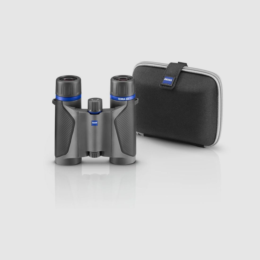 Lornetka ZEISS Terra ED Pocket 8x25 z paskiem na ramię i torbą czarno-szara