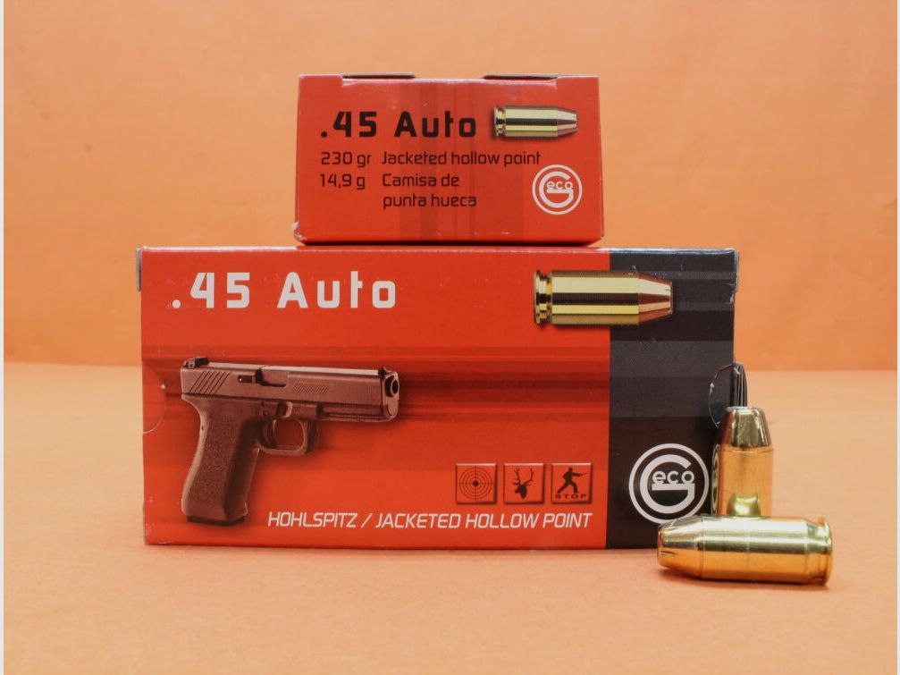 GECO Patrone .45Auto GECO 230grs JHP (2317715) VE 50 Patronen/ 14,9g Hohlspitz (mit Sollbruchstellen)