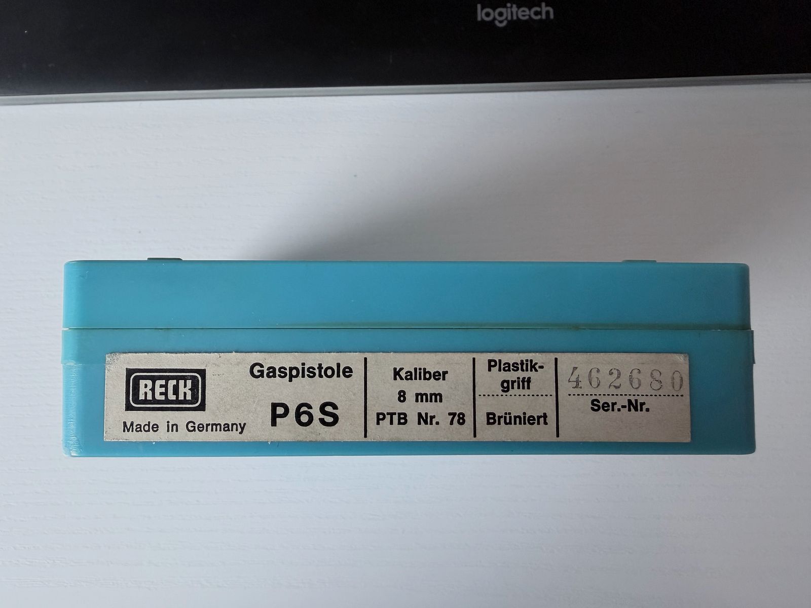 Reck P 6 S 8mm Knall- und Gaspistole mit Abschussbecher in OVP Sammlerstück