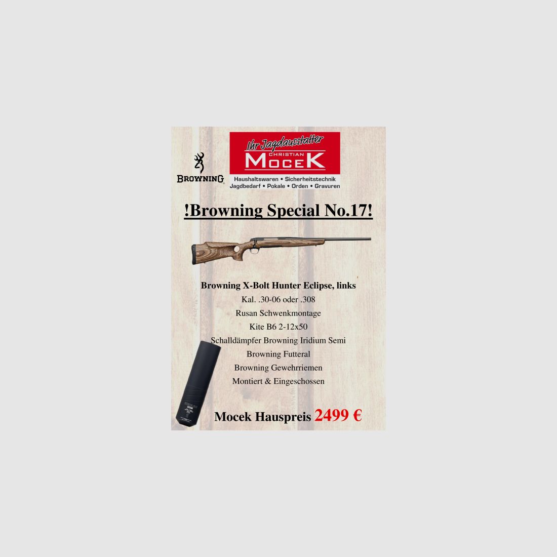 Browning X-Bolt Hunter Eclipse, mit Kite B6 2-12x50, links, Kal. .308, .30-06, Browning, Kite