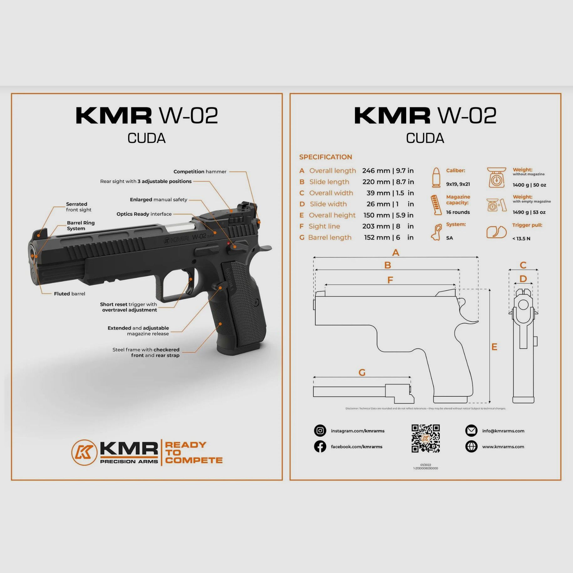 KMR W-02 CUDA 9×19 OR – MIROIR ARRIÈRE ENTIEREMENT RÉGLABLE LW 26, image 6 sur 12