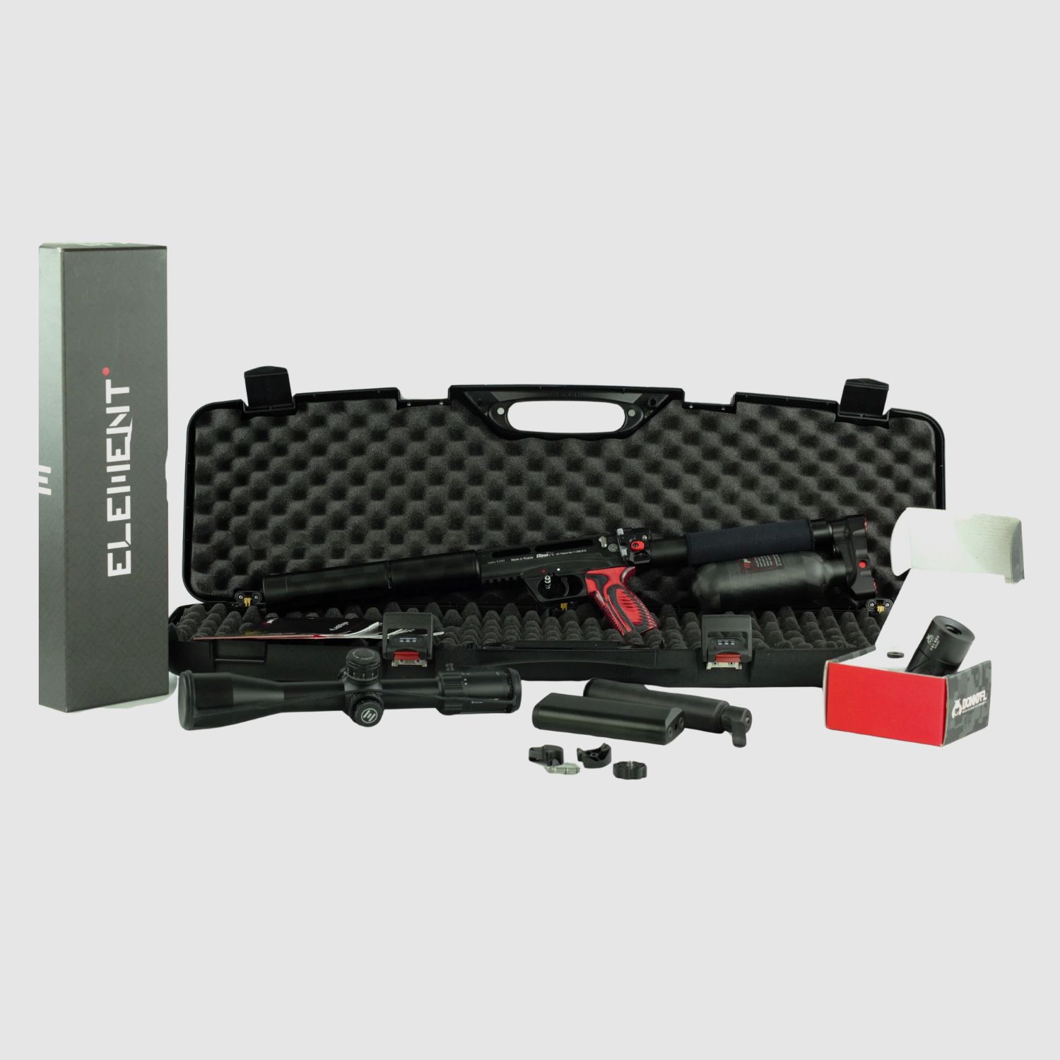 EDgun Leshiy 2 - 250 caliber 4.5mm including silencer + carbon bottle + Element Optics Titan + case #Second Hand