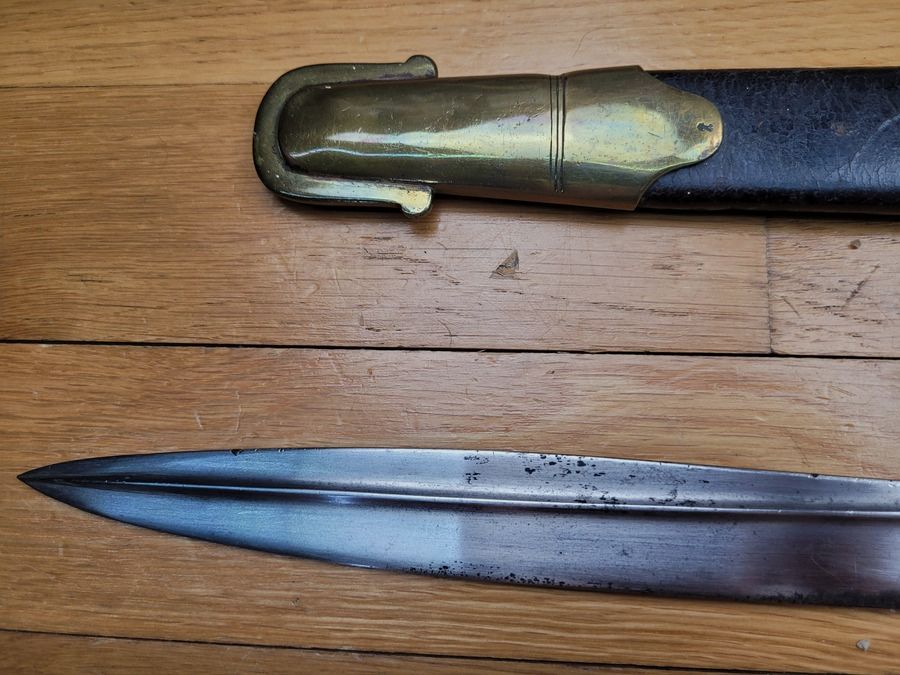 Schöne Bajonett 1855 genannt „Lancaster“ – Britisches Ingenieurkorps – schöne dicke Klinge „Weidenblatt“ – eines der 5.363 produzierten für die Royal Sappers and Miners – Futteral – sehr guter Zustand, Bild 8 von 20