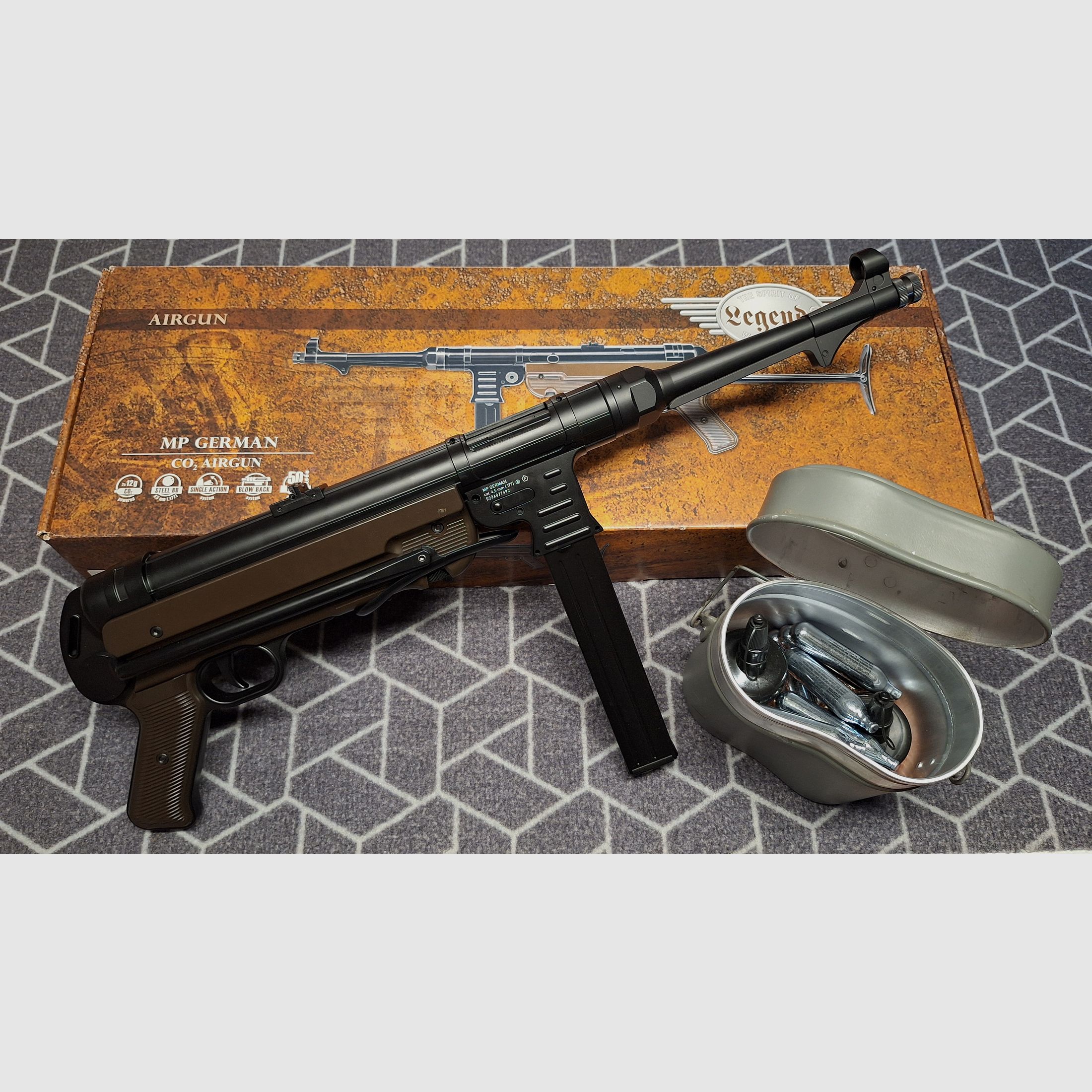 Légendes MP40 - 4,5 mm acier BB Co2 - Tout en métal ! Avec CO2 + munitions + Henkelmann !