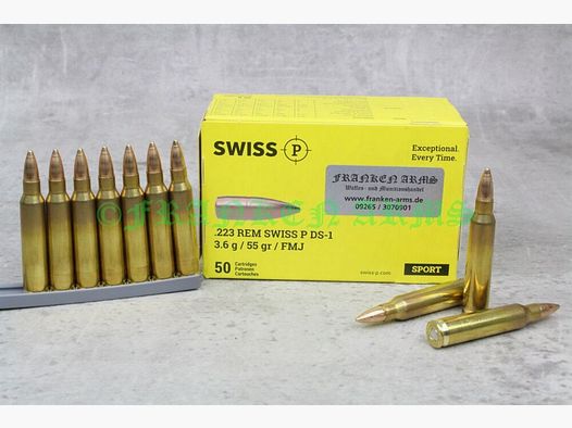 Swiss P .223 Rem. DS-1 FMJ 55gr. 3,6g 50 Stück Staffelpreise