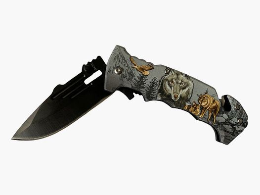 AUSONIA 026374 FOLDING KNIFE STAINLESS STEEL BLADE ALUMINUM HANDLE WOLF 3D