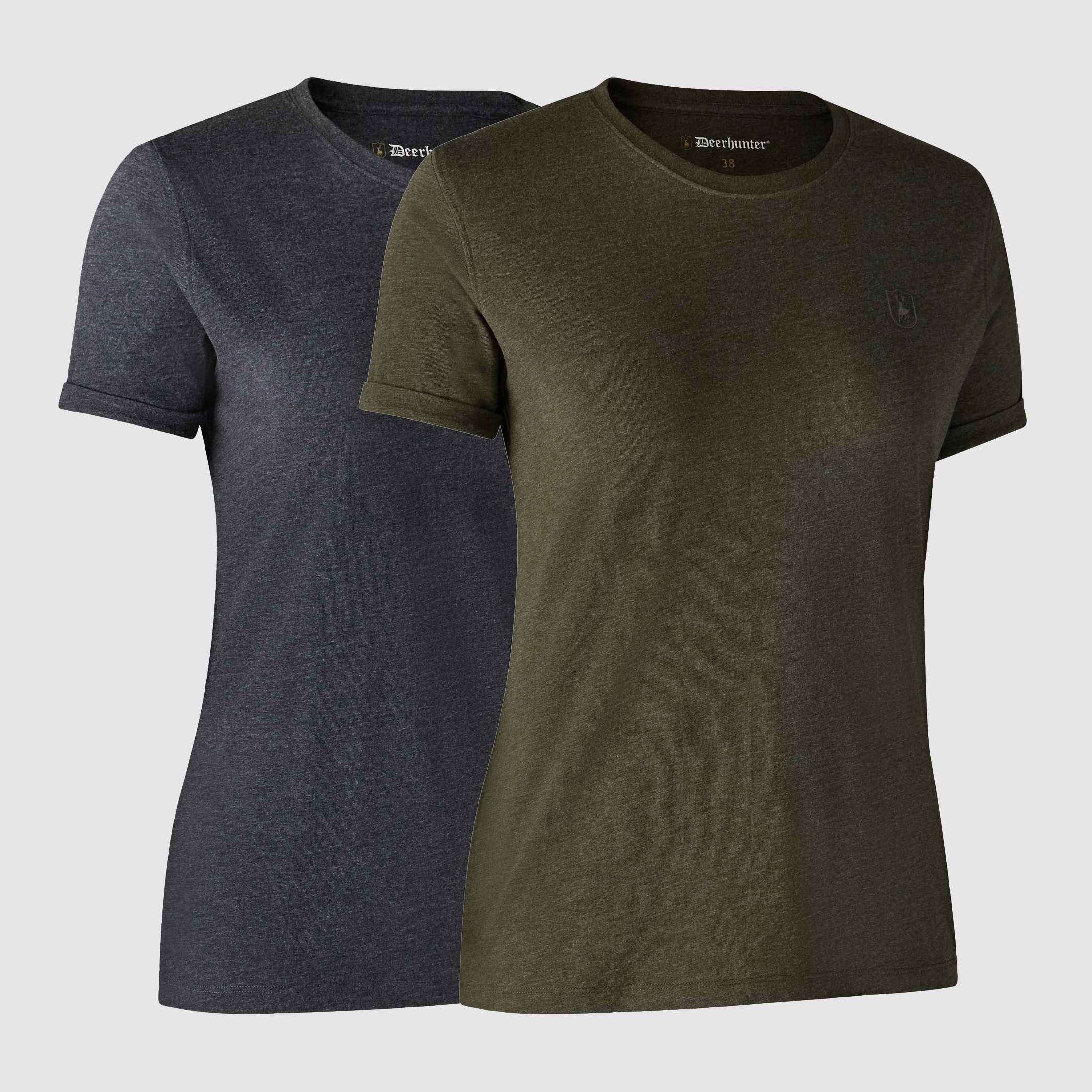 Ladies Basis T-shirt im 2er-Pack - Adventure Green Melange – Kleidergröße Damen: 38