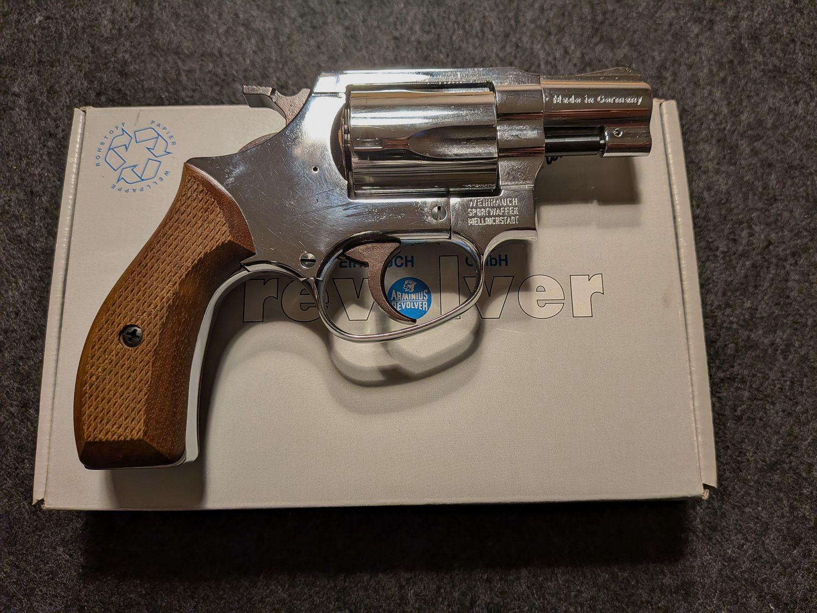 Weihrauch HW 37 Chrom PTB779 Kal.9mm R.Knall + Nowy + Rewolwer strzelający ostrzegawczo