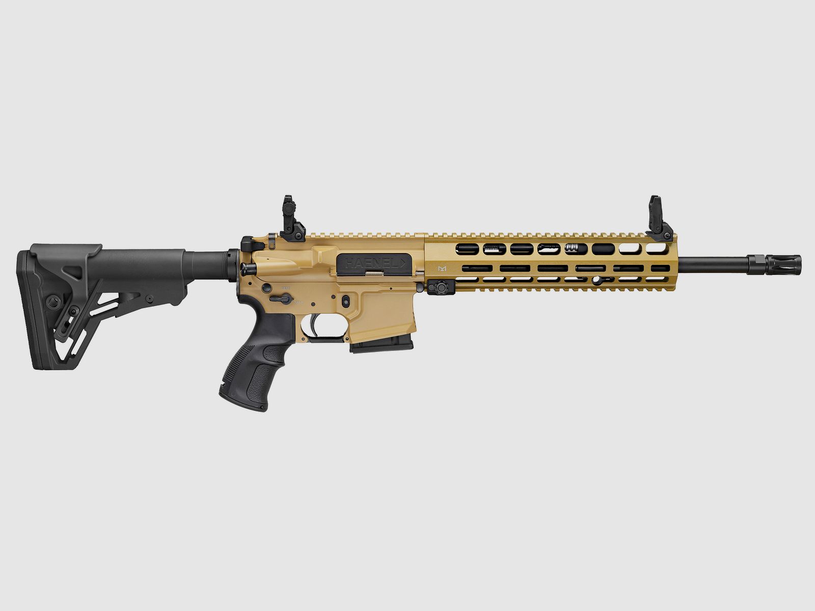 Haenel CR 223 M-LOK handbescherming looplengte 423 mm | Directe trek | Lange handbescherming | Zandkleurig | Sportief goedgekeurd, Kal. .223 Rem.