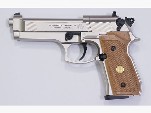 Beretta fs 92 co2 pistole vernickelt mit holzgriffschalen