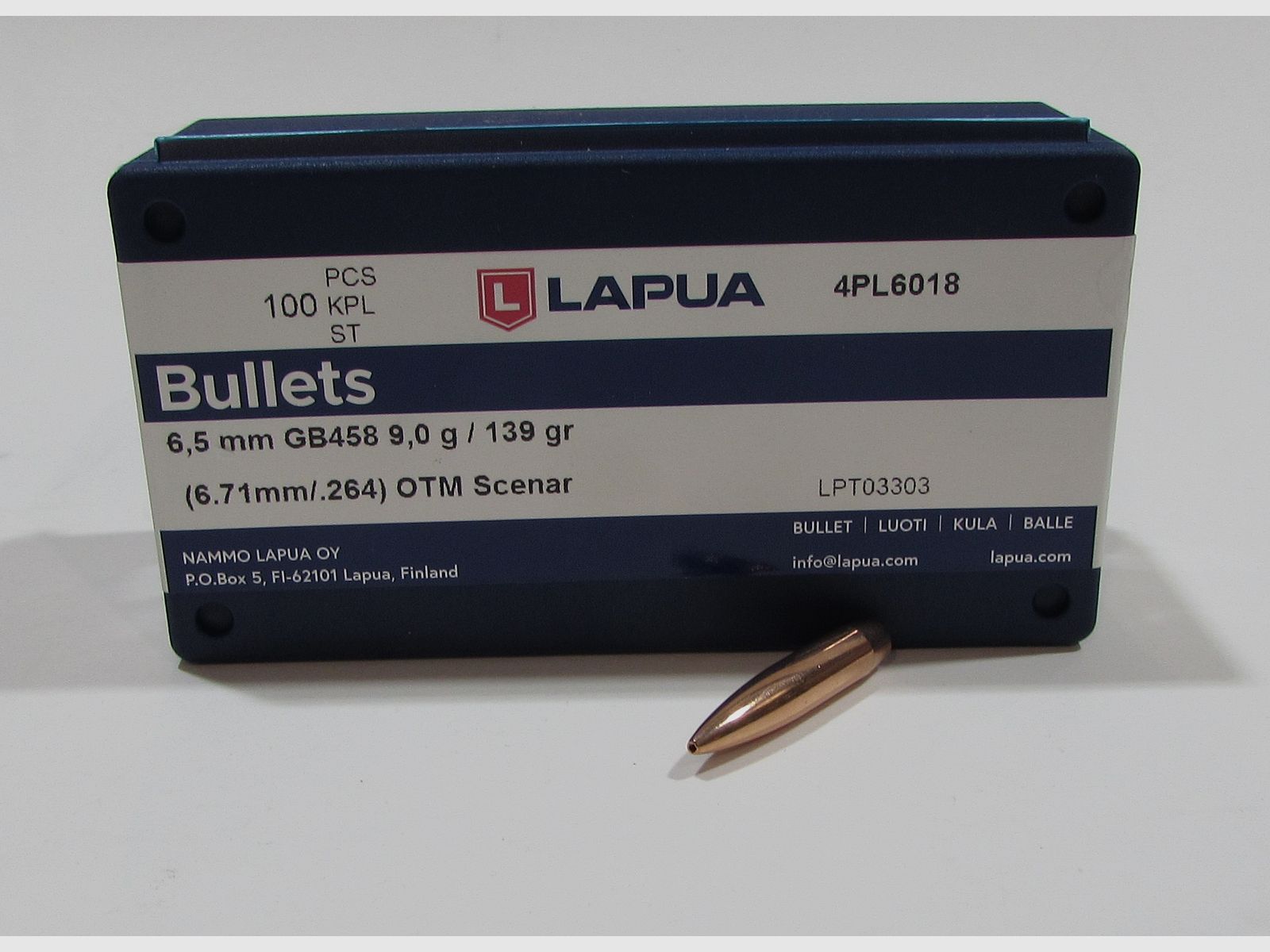 boite 100 ogives Lapua cal 6,5mm (0.264) HPBT scenar en 139 grains