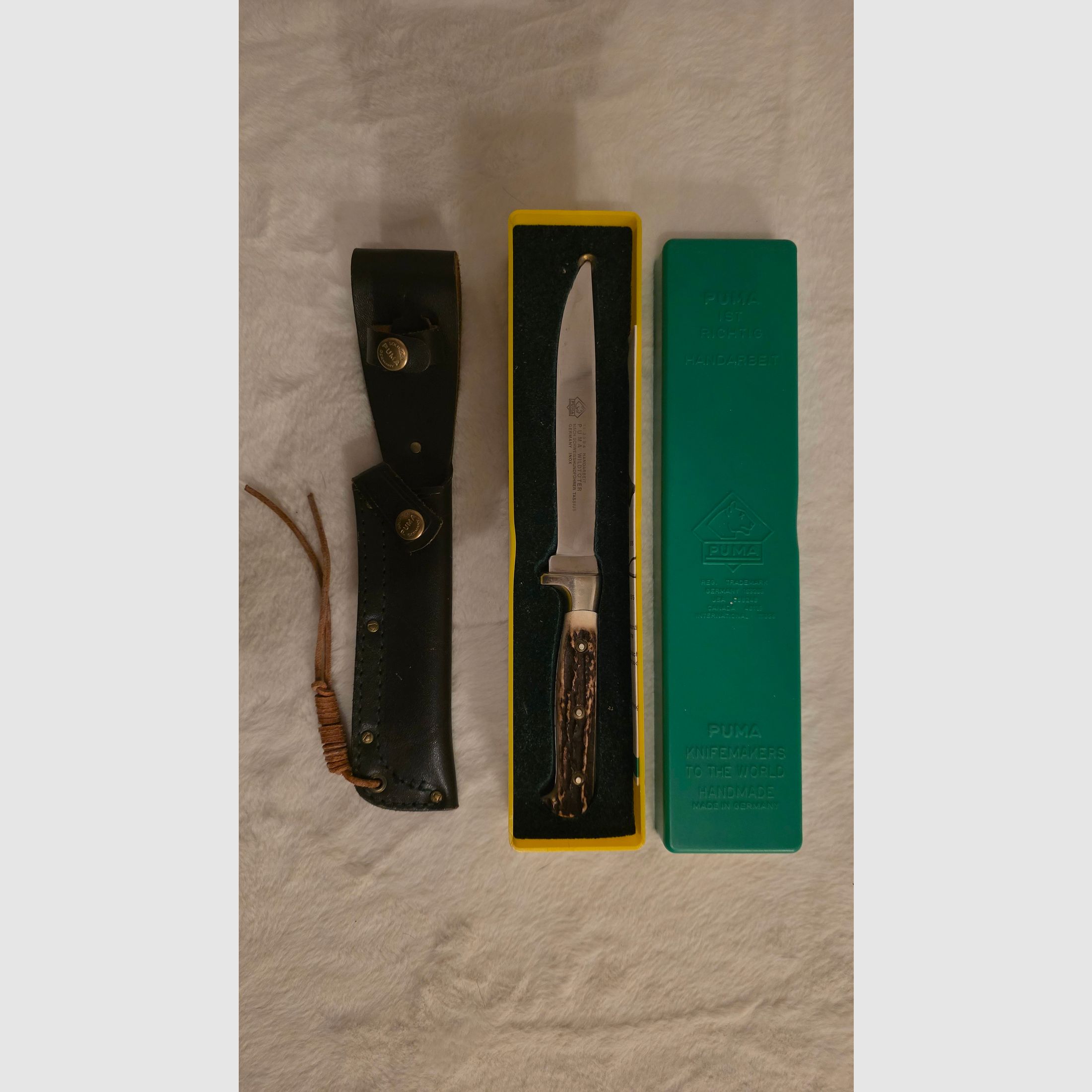 Puma Wildtöter nóż myśliwski 11/3594 – Pius Wildt – Solingen – z pochwą skórzaną i pudełkiem