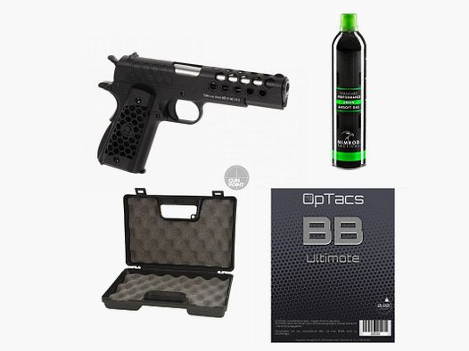 SET !!! Softair - Pistole - WE - M1911 Hex Cut Full Metal GBB black - ab 18, ber 0,5 Joule
