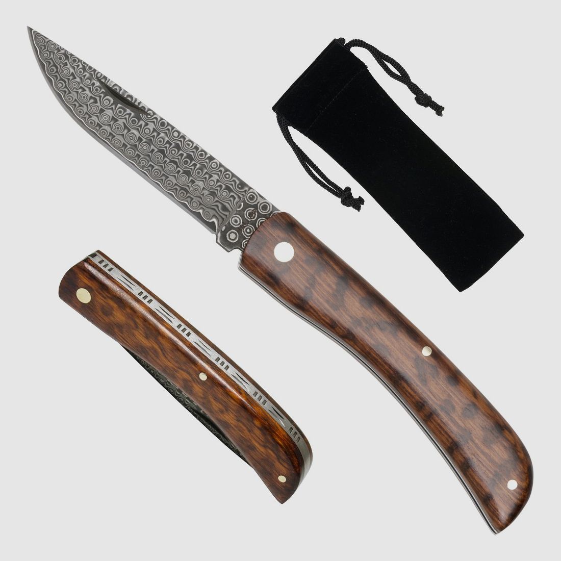 Taschenmesser mit Damast Klinge Schlangenholz §42a konform legal zu führen