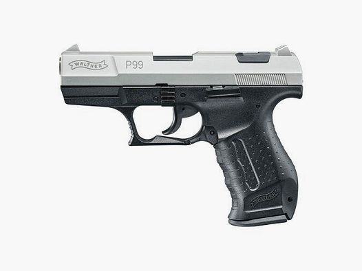 Walther P99 Bicolor 9 mm P.A.K., Schlitten mit Nickel-Finish