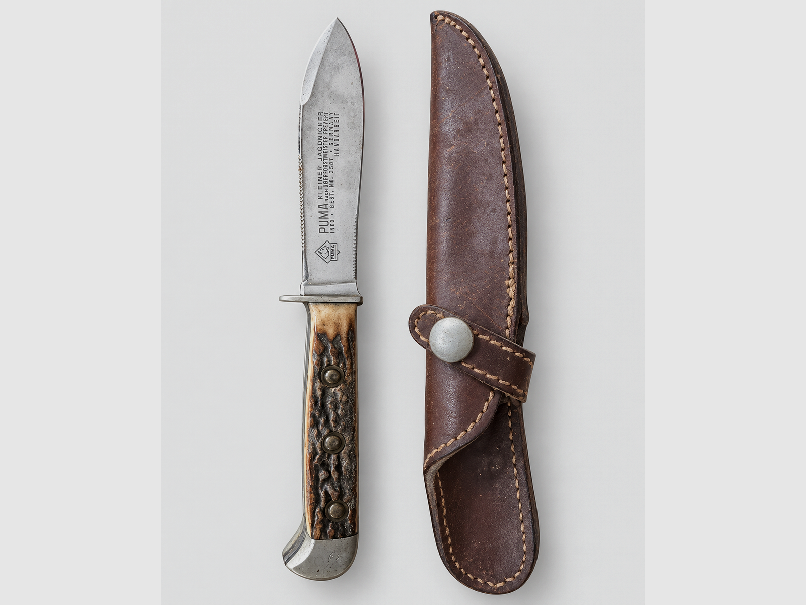PUMA Jubiläumsmesser Waffen-Jung Stuttgart 1654–1979 – Hirschhorn + Lederscheide, Bild 1 von 4
